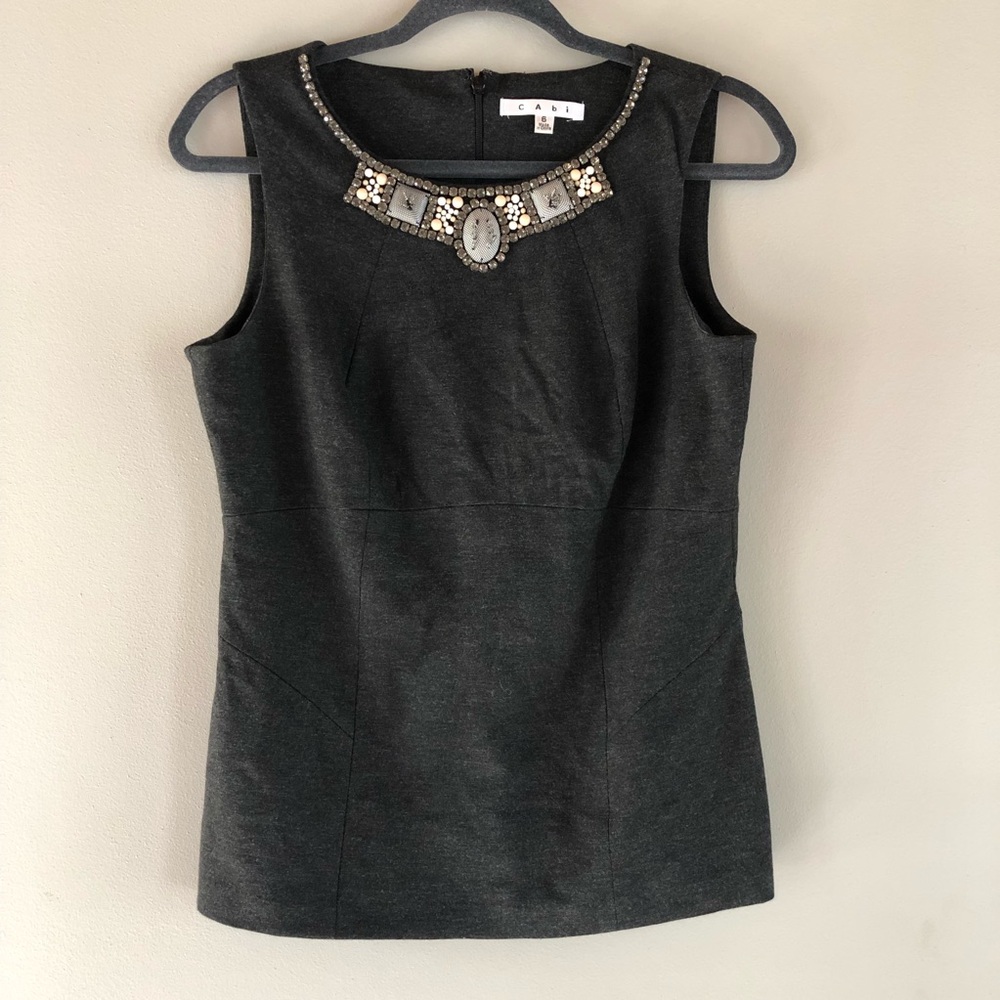 Cabi glitz shell charcoal embellished blouse 6